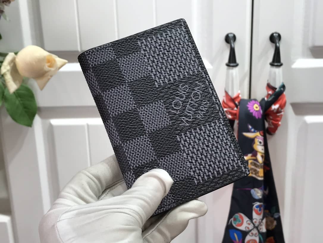 L0vis Vvtt0n Damier Graphite 3D Leather Grid Mens Card Bag Replica Black N60441