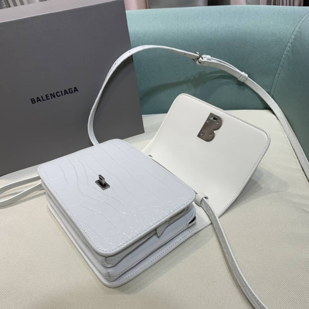 Ba1en*iaga Crocodile Embossed Box Replica Shoulder Bag