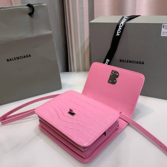 Ba1en*iaga Crocodile Embossed Box Replica Shoulder Bag