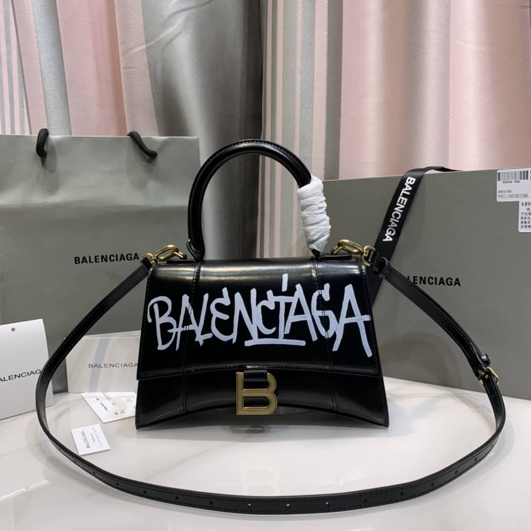 Ba1en*iaga Hourglass Leather Top Handle Replica Bag