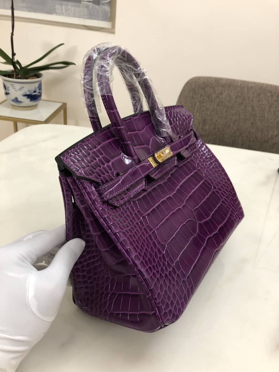 H**me5 Birkin 25CM Crocodile Shiny Replica Bag