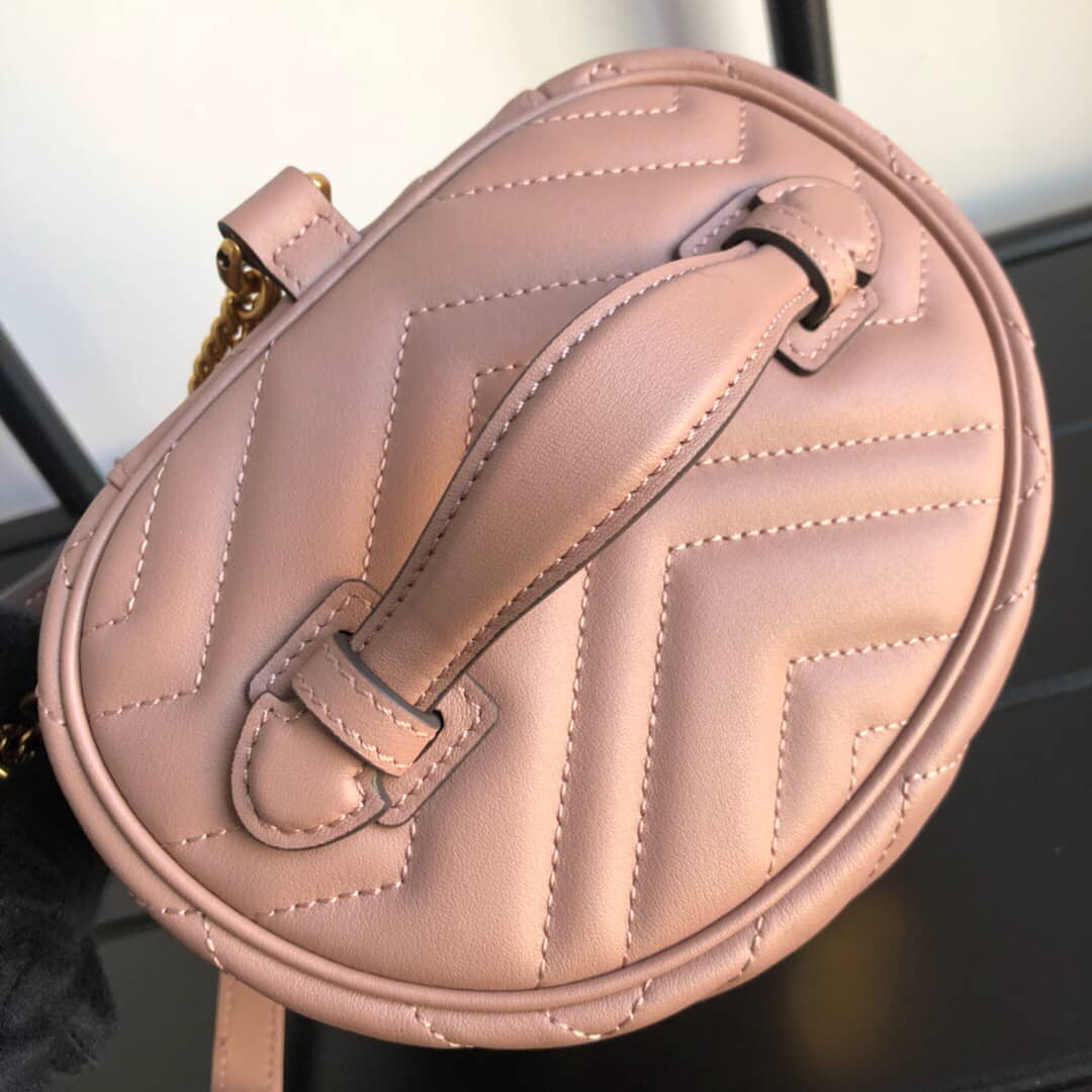 Gvc*1 GG Marmont Matelesse Mini Round Replica Backpack Pink 598594