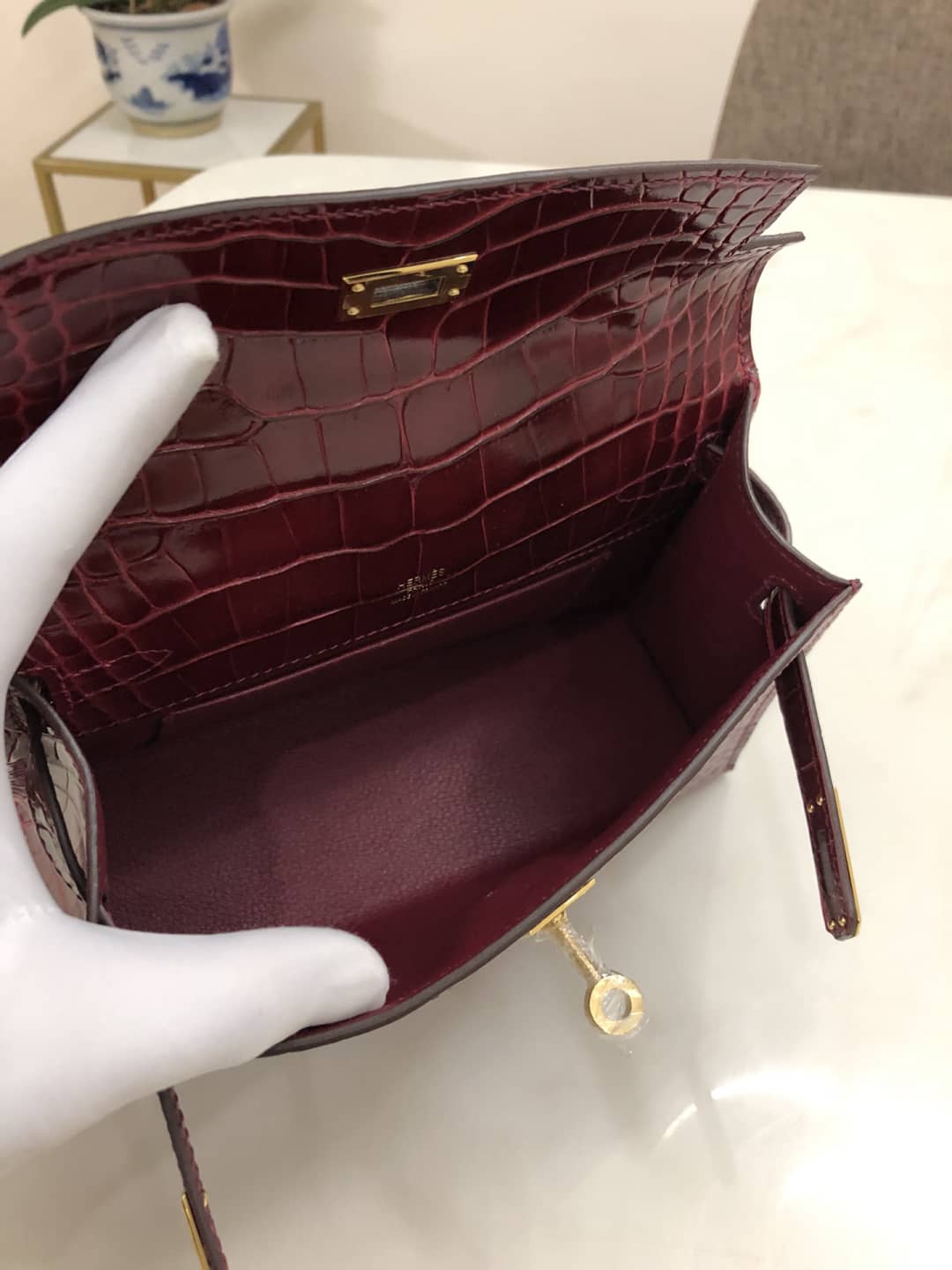 H**me5 Kelly Dupe 22CM Crocodile Shiny Replica Bag