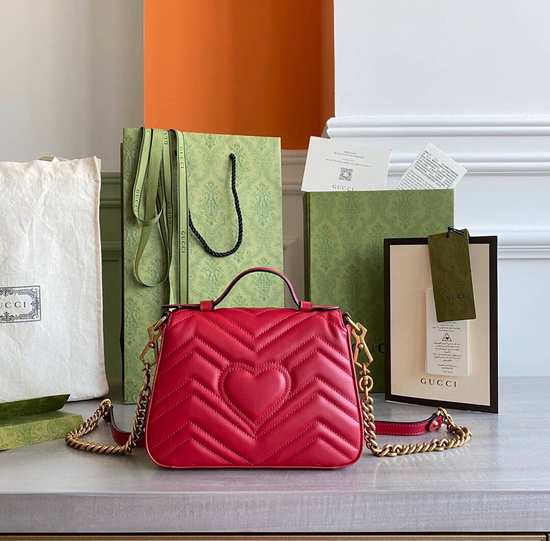 Gvc*1 GG Marmont Mini Leather Top Handle Bag Replica Red 547260