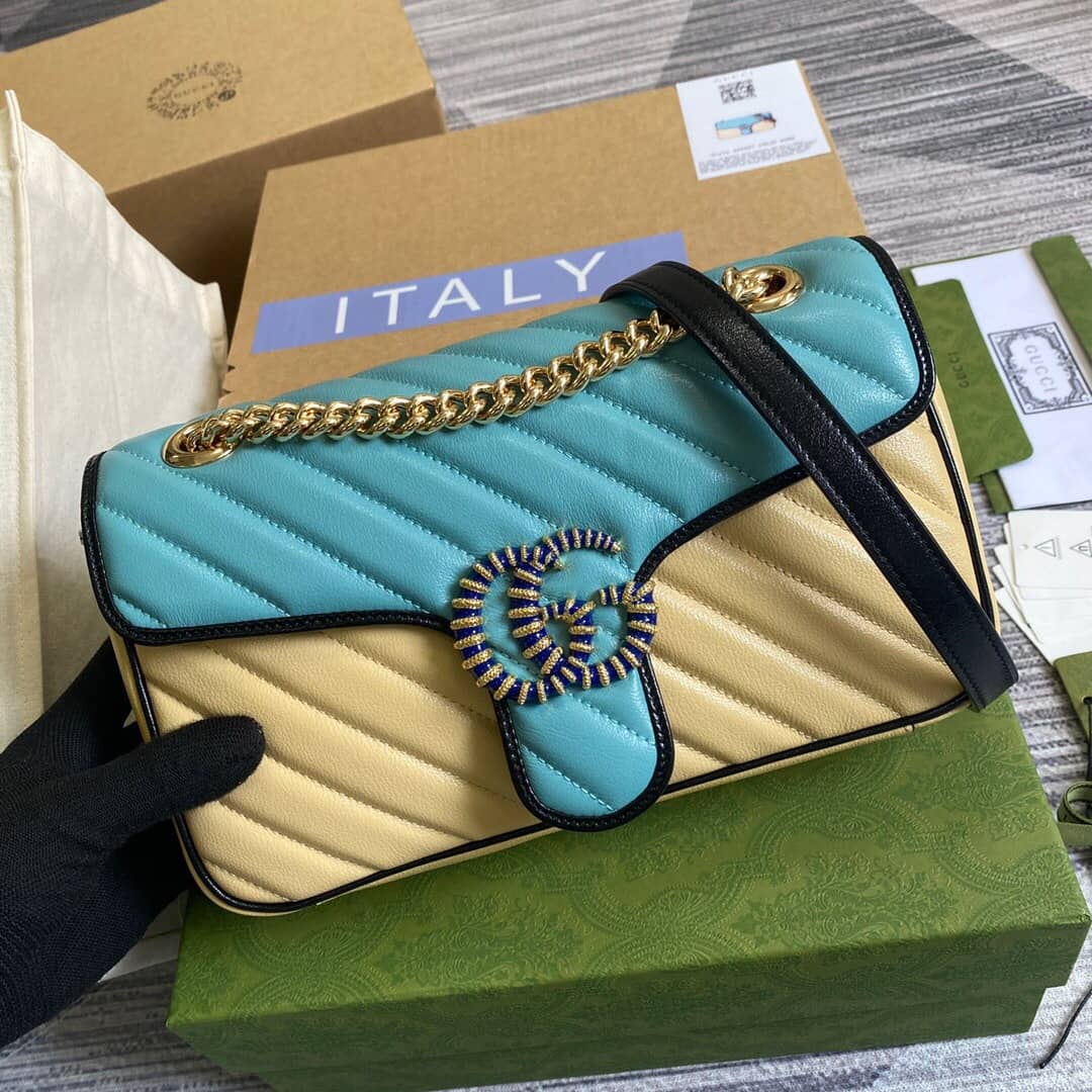 Gvc*1 GG Marmont Matelasse Shoulder Bag Replica Blue Yellow 443497
