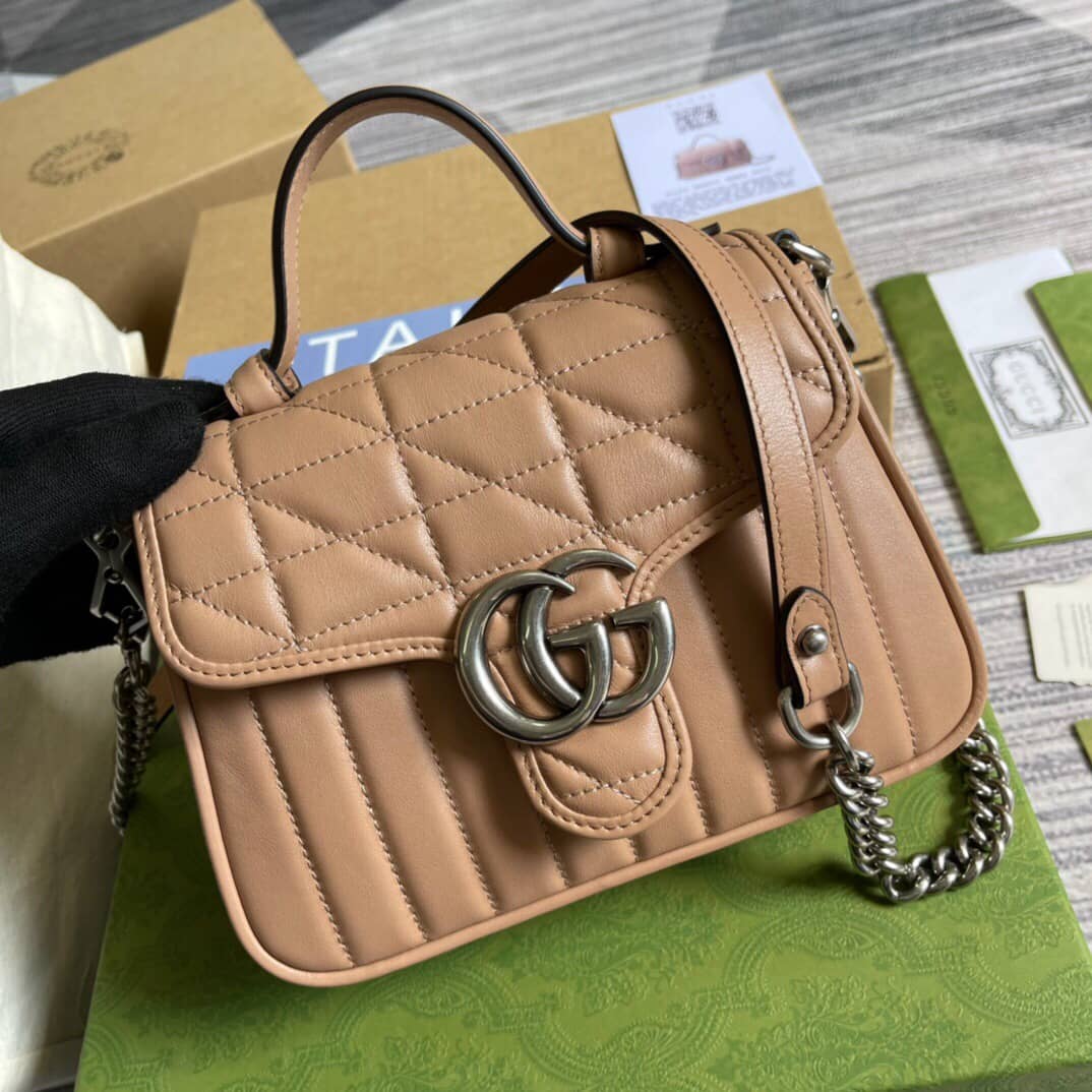 Gvc*1 GG Marmont Mini Top Handle Bag Replica Apricot 583571