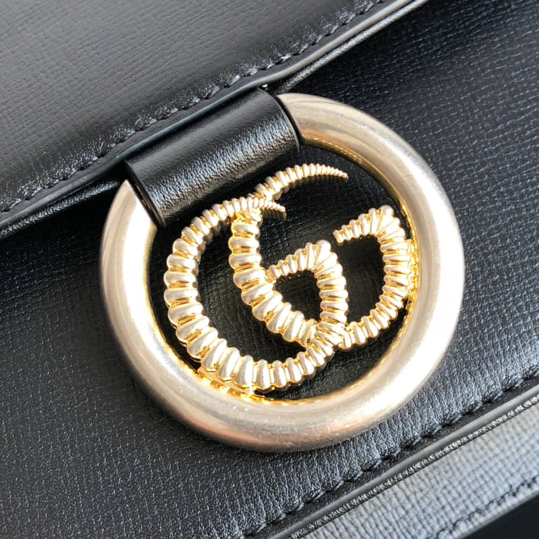Gvc*1 GG Ring Torchon Leather Shoulder Bag Replica Black 589474