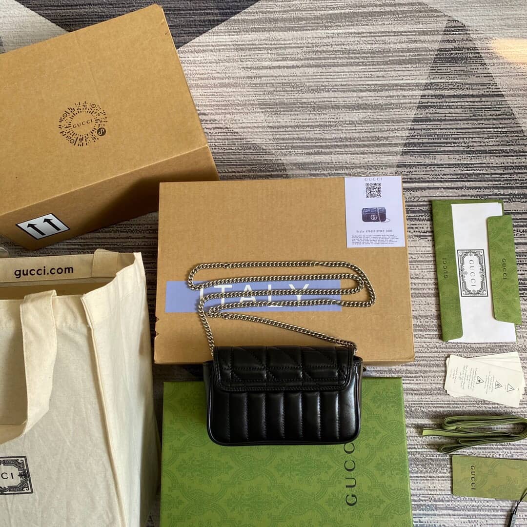 Gvc*1 GG Marmont Matelasse Leather Mini Shoulder Bag Replica Black 476433