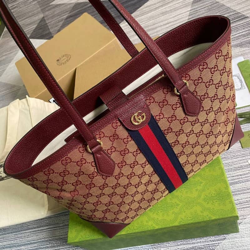 Gvc*1 Ophidia Leather Tote Replica Red 631685