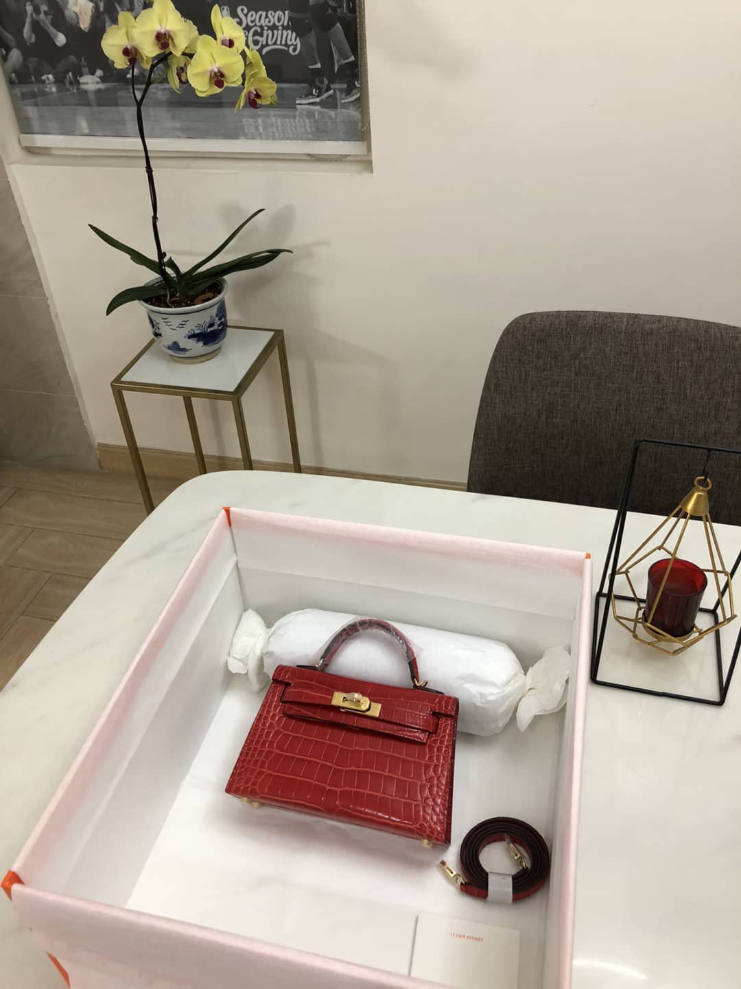 H**me5 Kelly Dupe Mini 19CM Crocodile Shiny Replica Bag