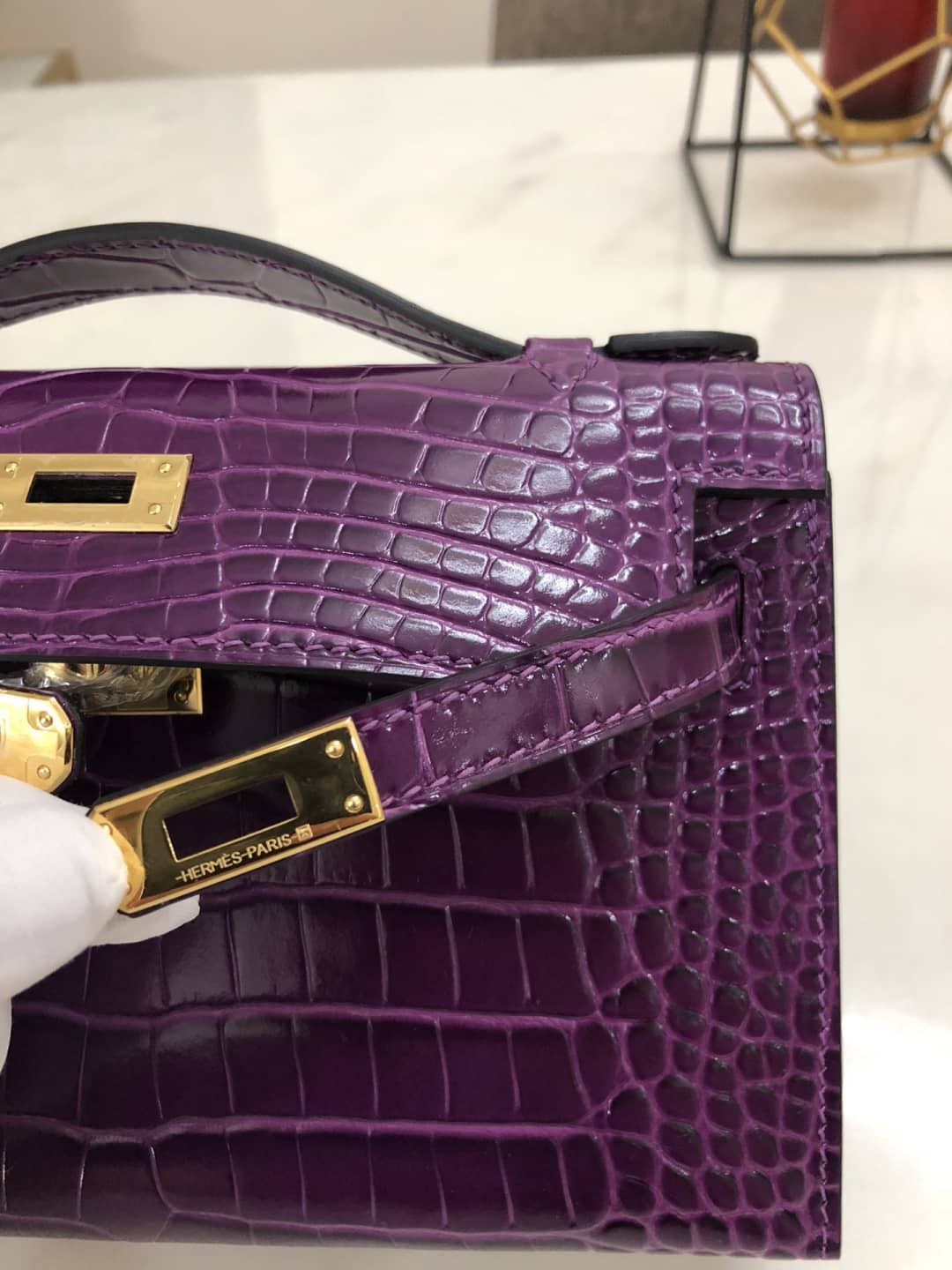H**me5 Kelly Dupe 22CM Crocodile Shiny Replica Bag