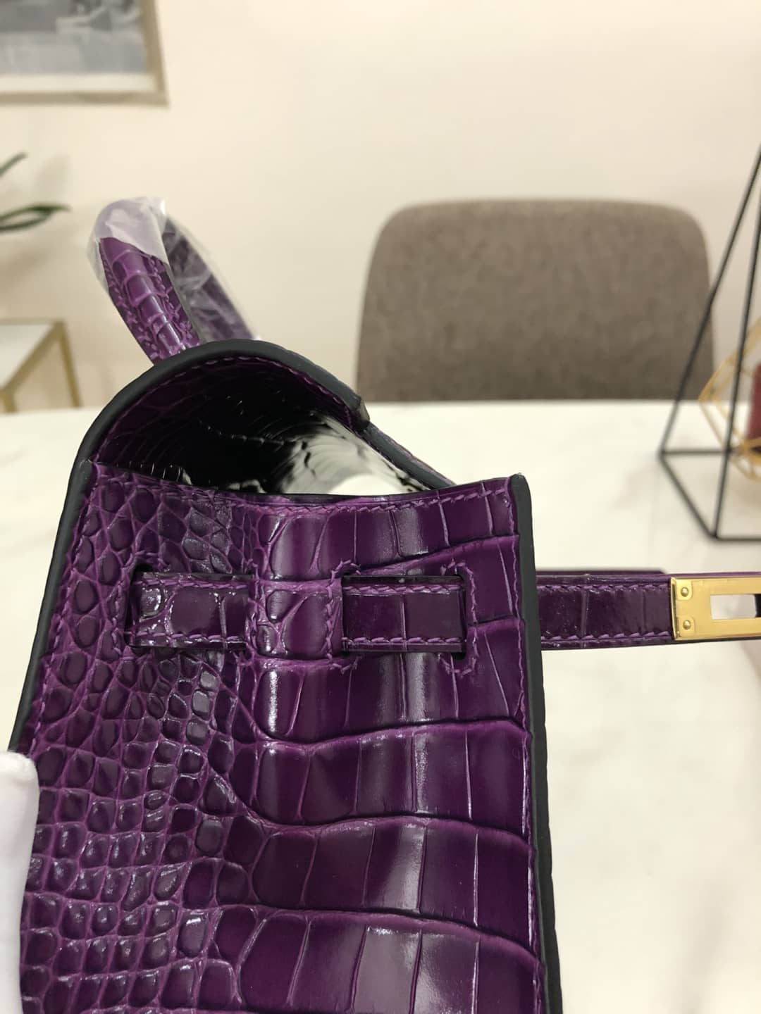 H**me5 Kelly Dupe 25CM Crocodile Shiny Replica Bag