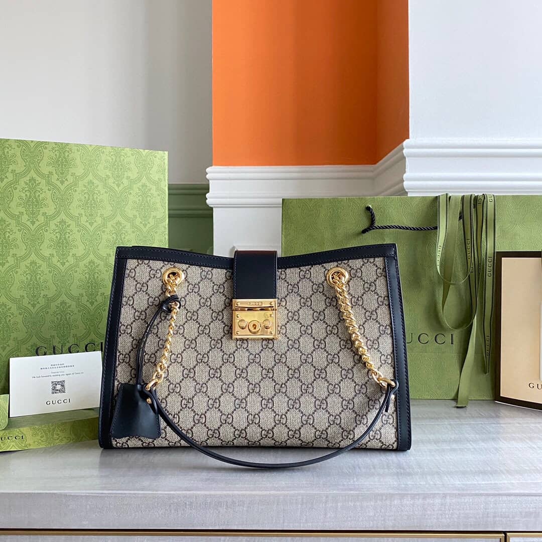 Gvc*1 Padlock Medium GG Svp*me Shoulder Bag Replica Gray Black 479197