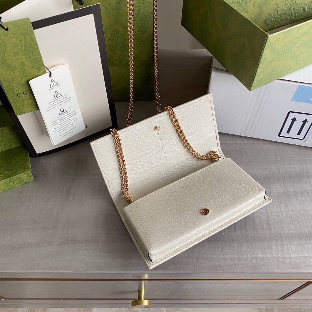 Gvc*1 GG Svp*me Horsebit 1955 Chain Wallet Replica White 621892