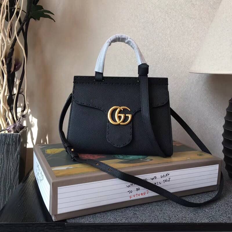 Gvc*1 GG Marmont Leather Top Handle Replica Bag Black 421890