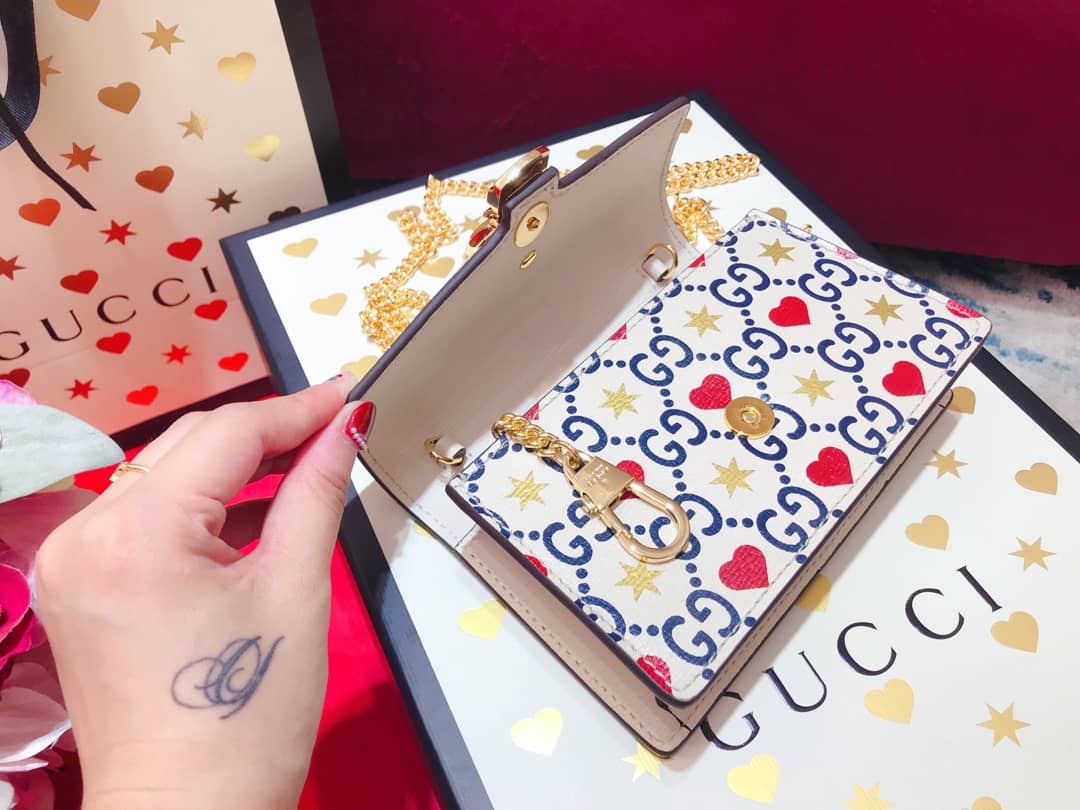 Gvc*1 Sylvie Chain Printed Leather S*per Mini Shoulder Bag Replica White 494646