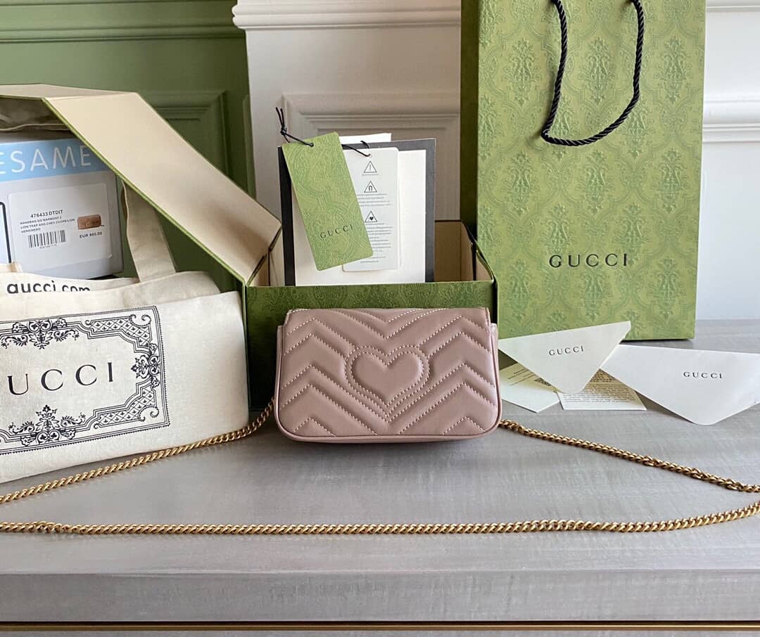 Gvc*1 GG Marmont Matelasse Leather Mini Shoulder Bag Replica Pink 476433