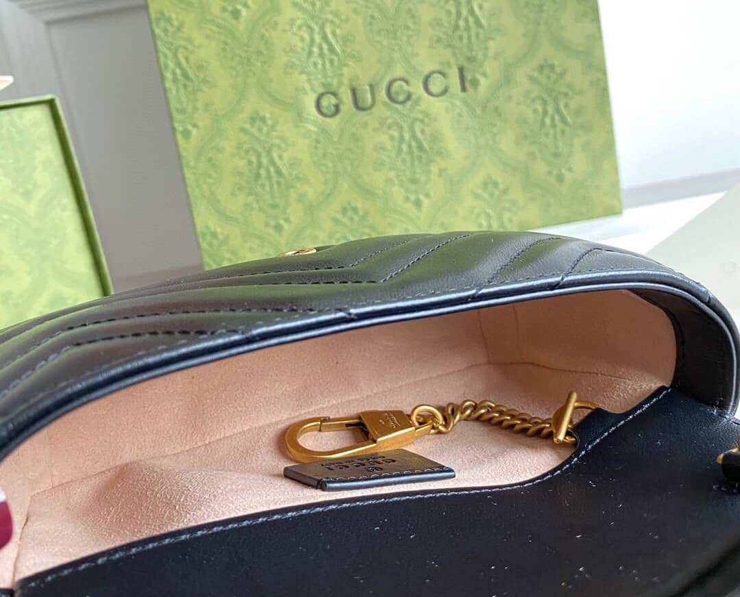 Gvc*1 GG Marmont Matelasse Leather Mini Shoulder Bag Replica Black 476433