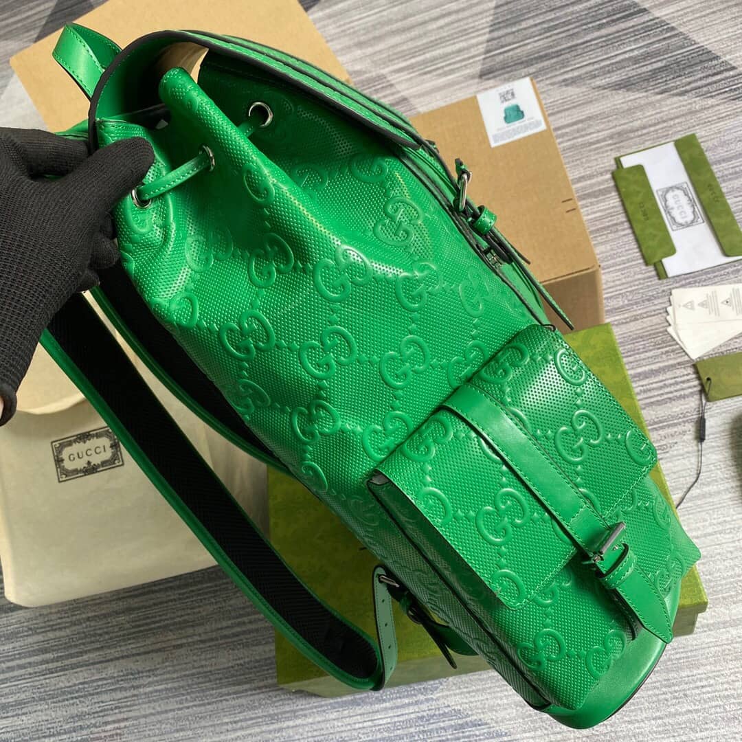 Gvc*1 GG Embossed Leather Replica Backpack Green 625770