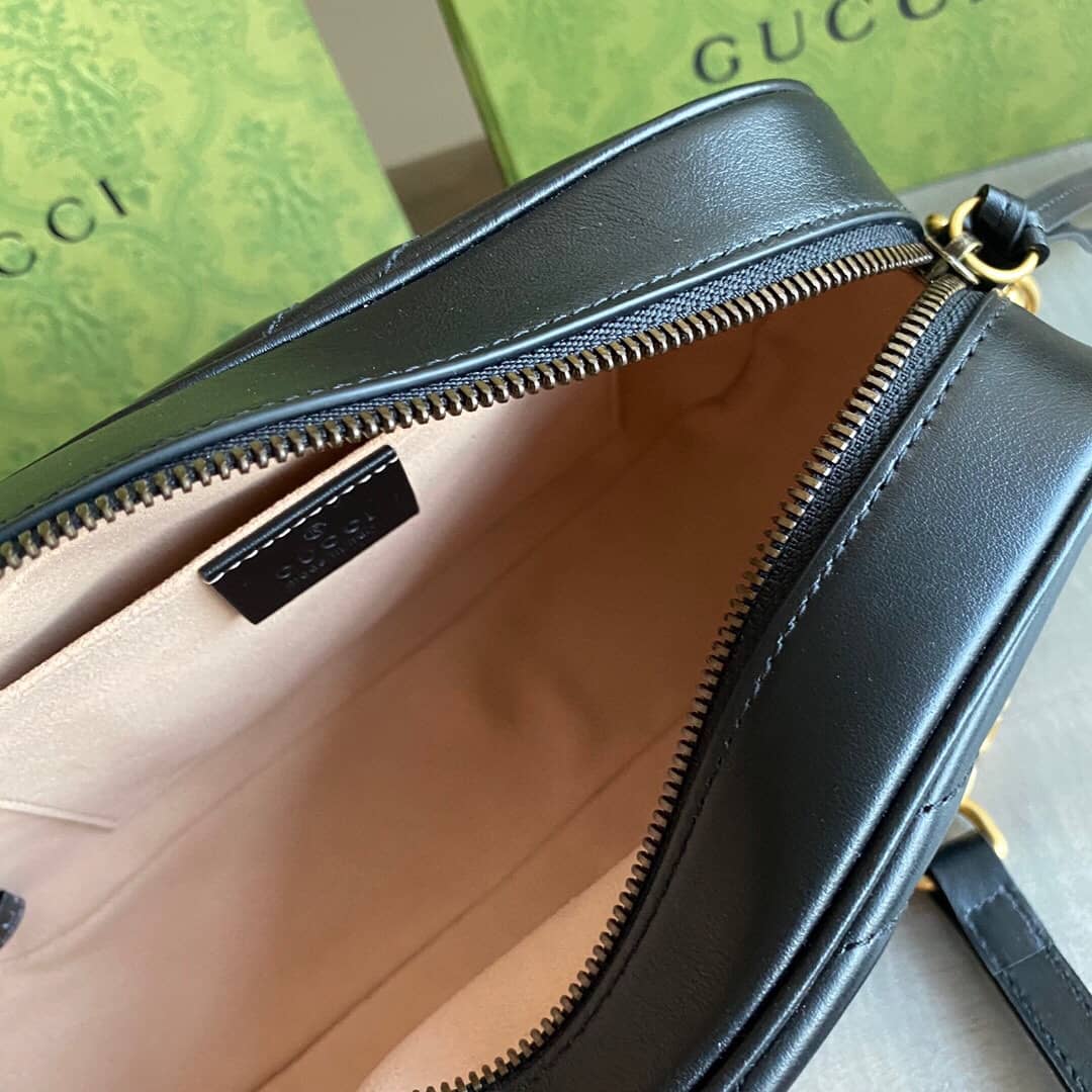 Gvc*1 GG Marmont Small Shoulder Handbag Camera Bag Replica Black 447632