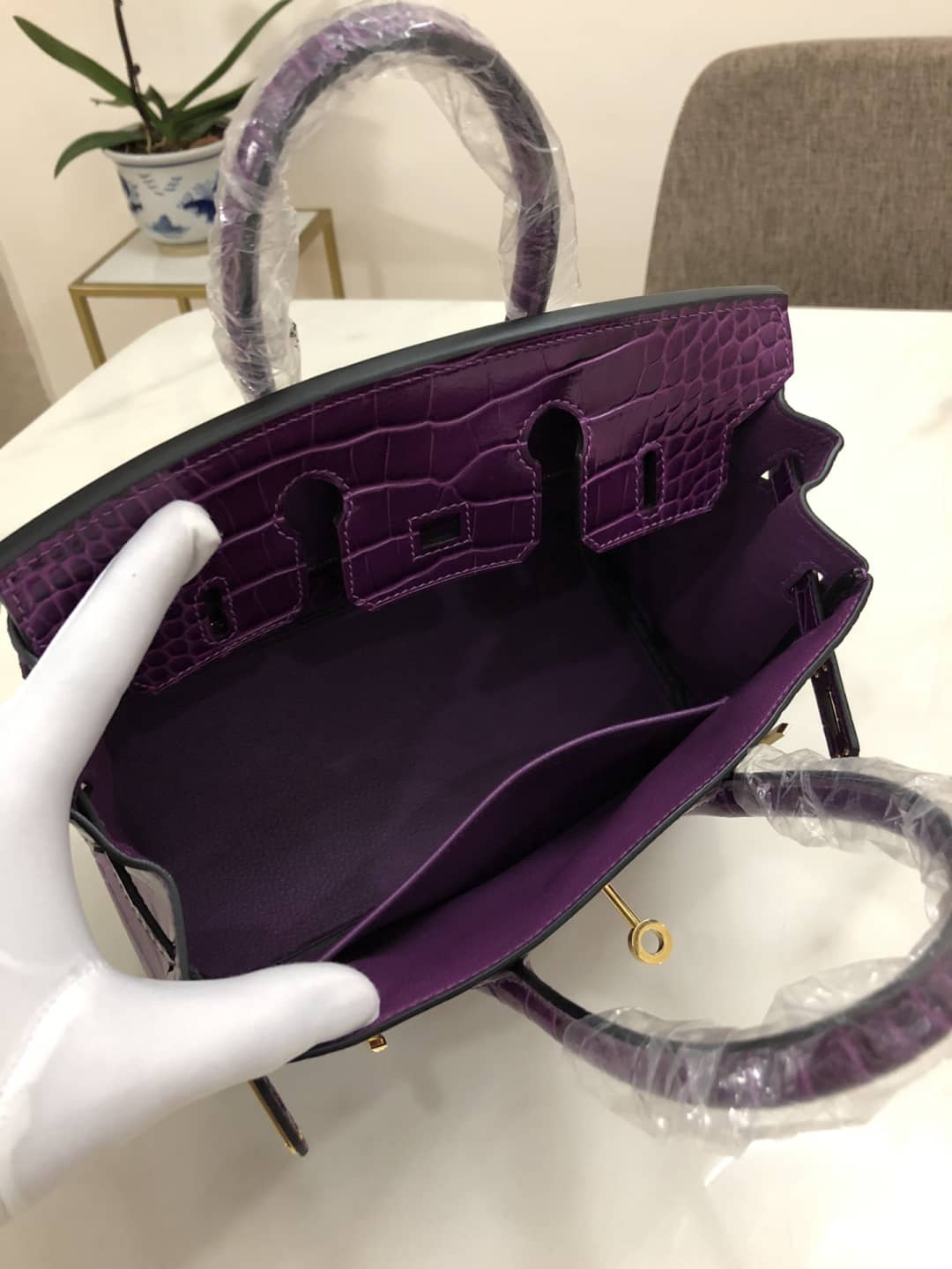 H**me5 Birkin 25CM Crocodile Shiny Replica Bag