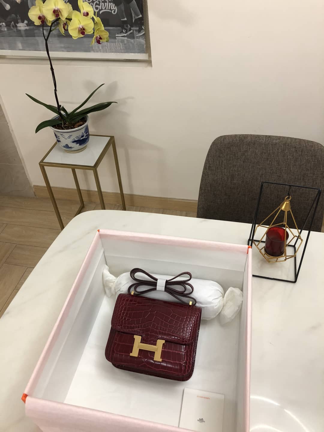 H**me5 Replica Constance 18CM Crocodile Shiny Bag