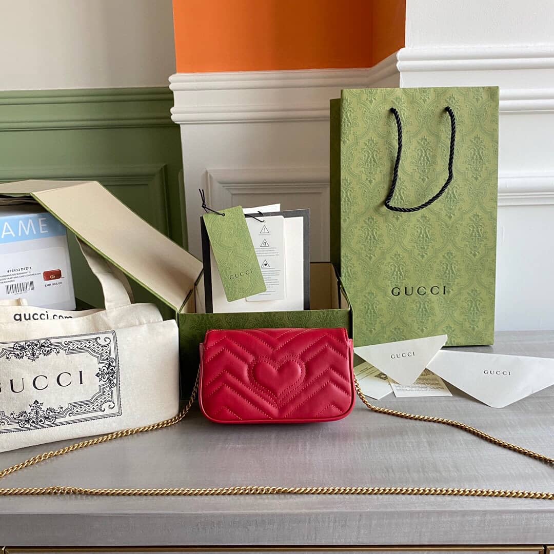 Gvc*1 GG Marmont Matelasse Leather Mini Shoulder Bag Replica Red 476433