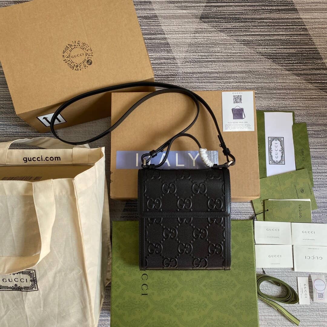 Gvc*1 GG Embossed Leather Shoulder Bag Black 627470