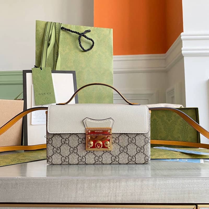 Gvc*1 GG Svp*me Canvas Padlock Mini Shoulder Bag Replica Gray White 652683