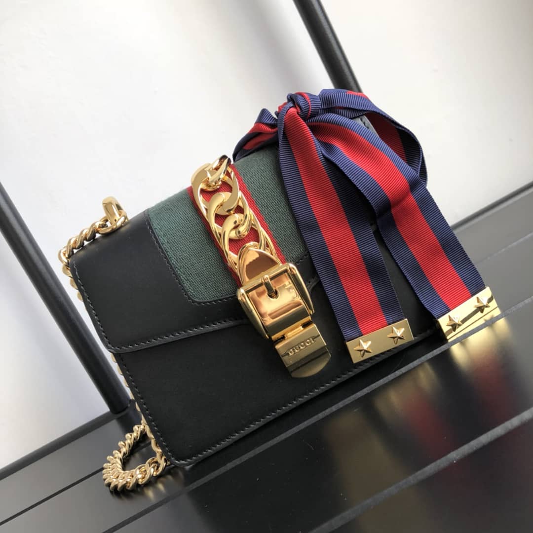 Gvc*1 Sylvie Leather Mini Chain Shoulder Bag Replica Black 431666