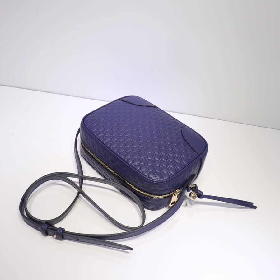 Gvc*1 Bree Gvc*1ssima GG Leather Canvas Camera Bag Replica Blue 449413