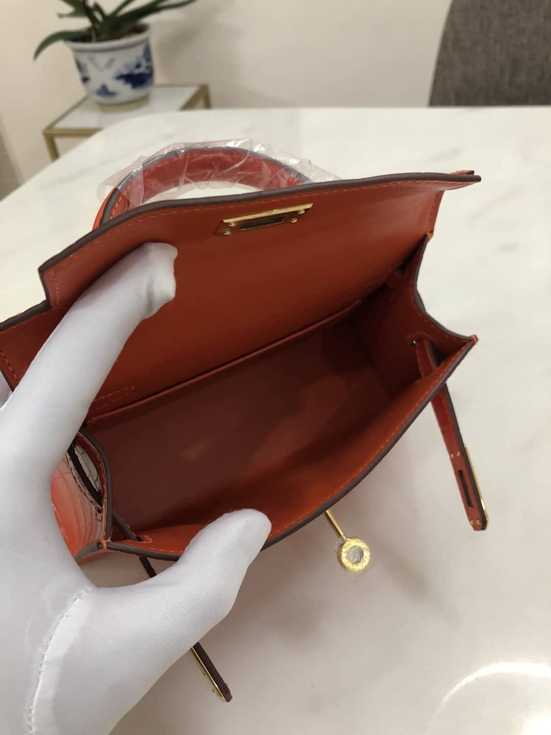 H**me5 Kelly Dupe Mini19CM Crocodile Shiny Replica Bag