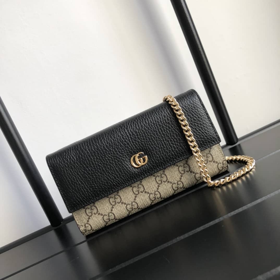 Gvc*1 GG Marmont Chain Wallet Replica Black Brown 546585