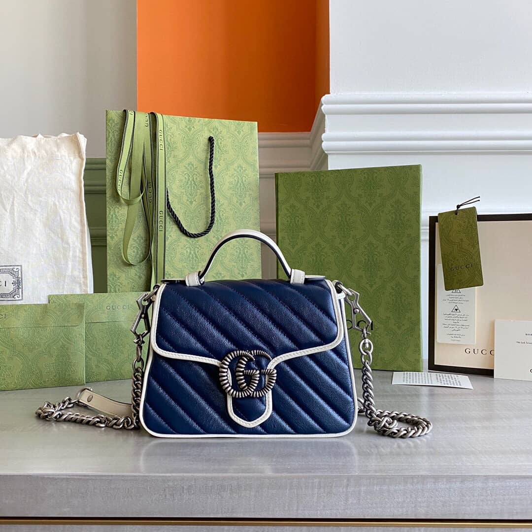 Gvc*1 GG Marmont Mini Top Handle Bag Replica Blue 583571