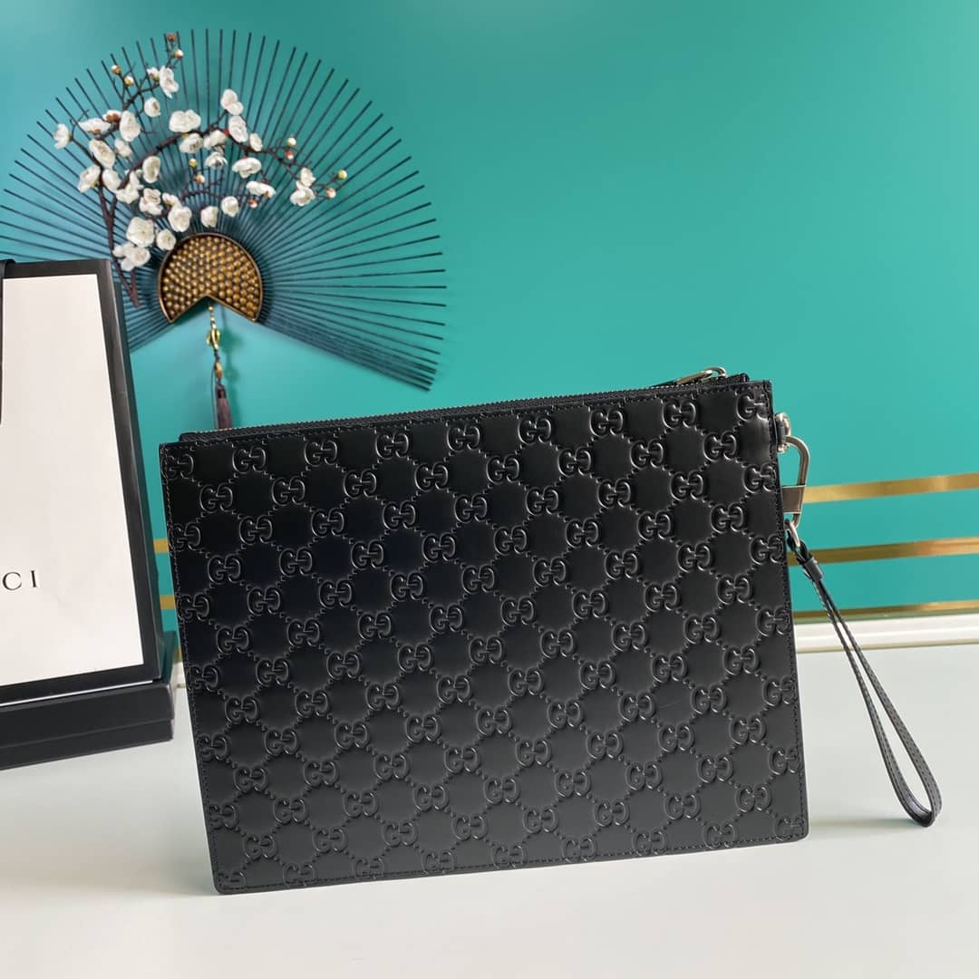 Gvc*1 Embossed Logo Calf Leather Black Pouch 547074