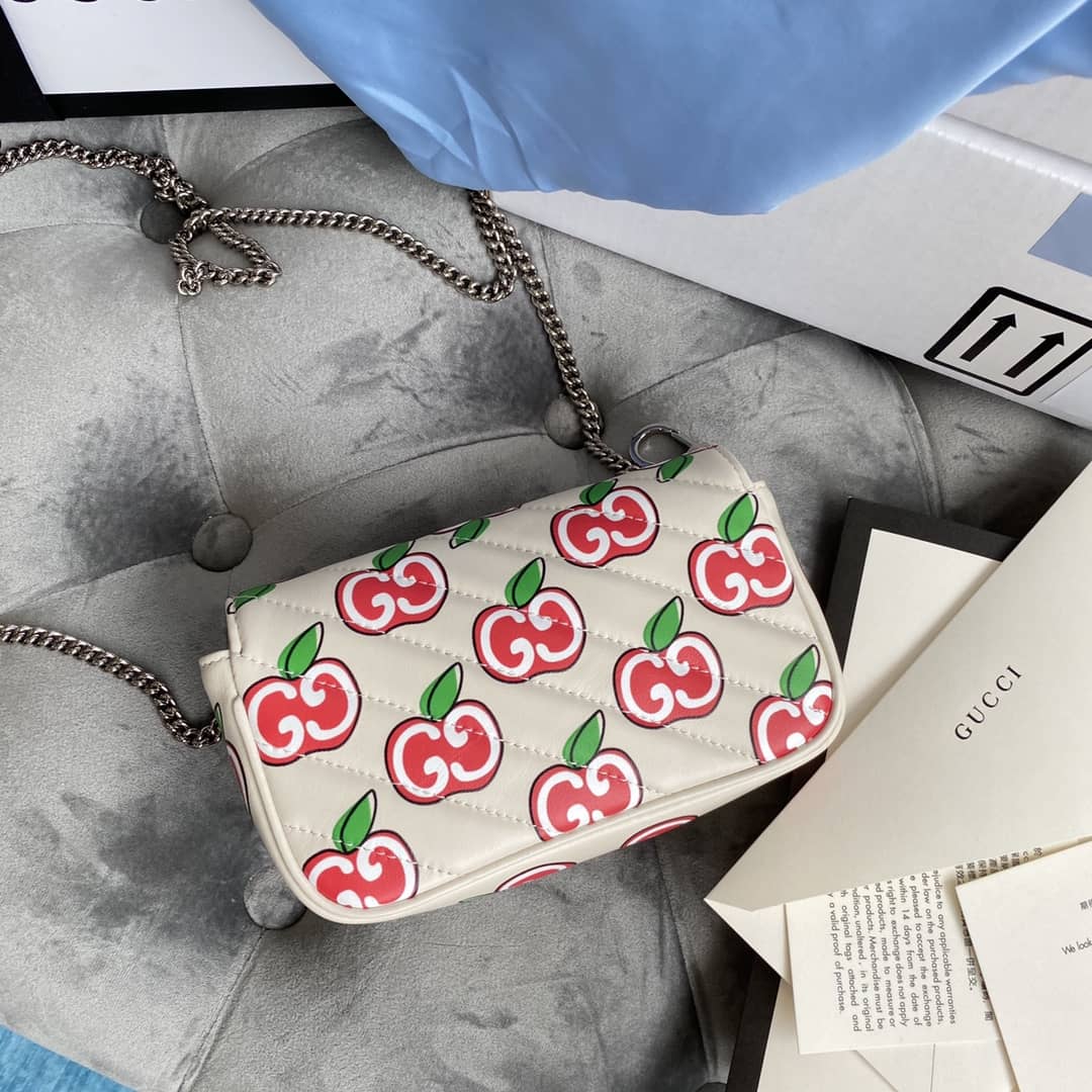 Gvc*1 GG Marmont Matelasse Leather Mini Shoulder Bag Replica White Red 476433