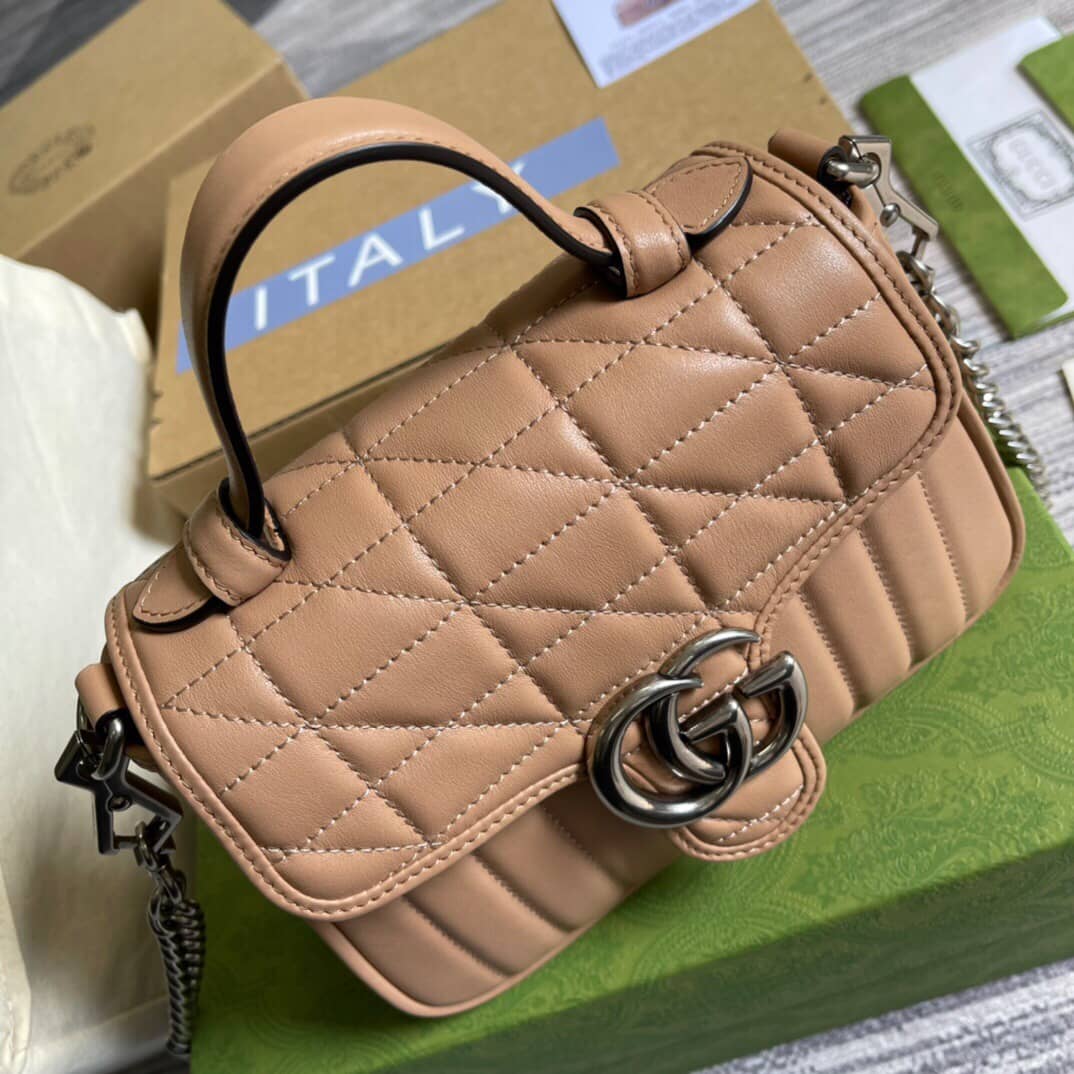 Gvc*1 GG Marmont Mini Top Handle Bag Replica Apricot 583571