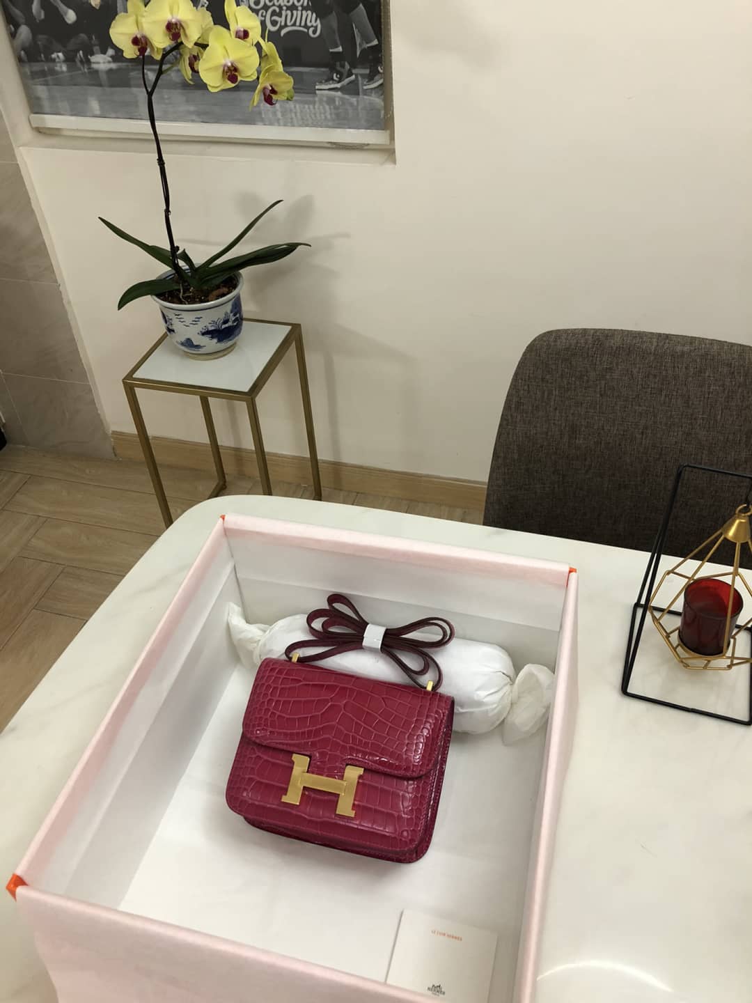 H**me5 Replica Constance 18CM Crocodile Shiny Bag