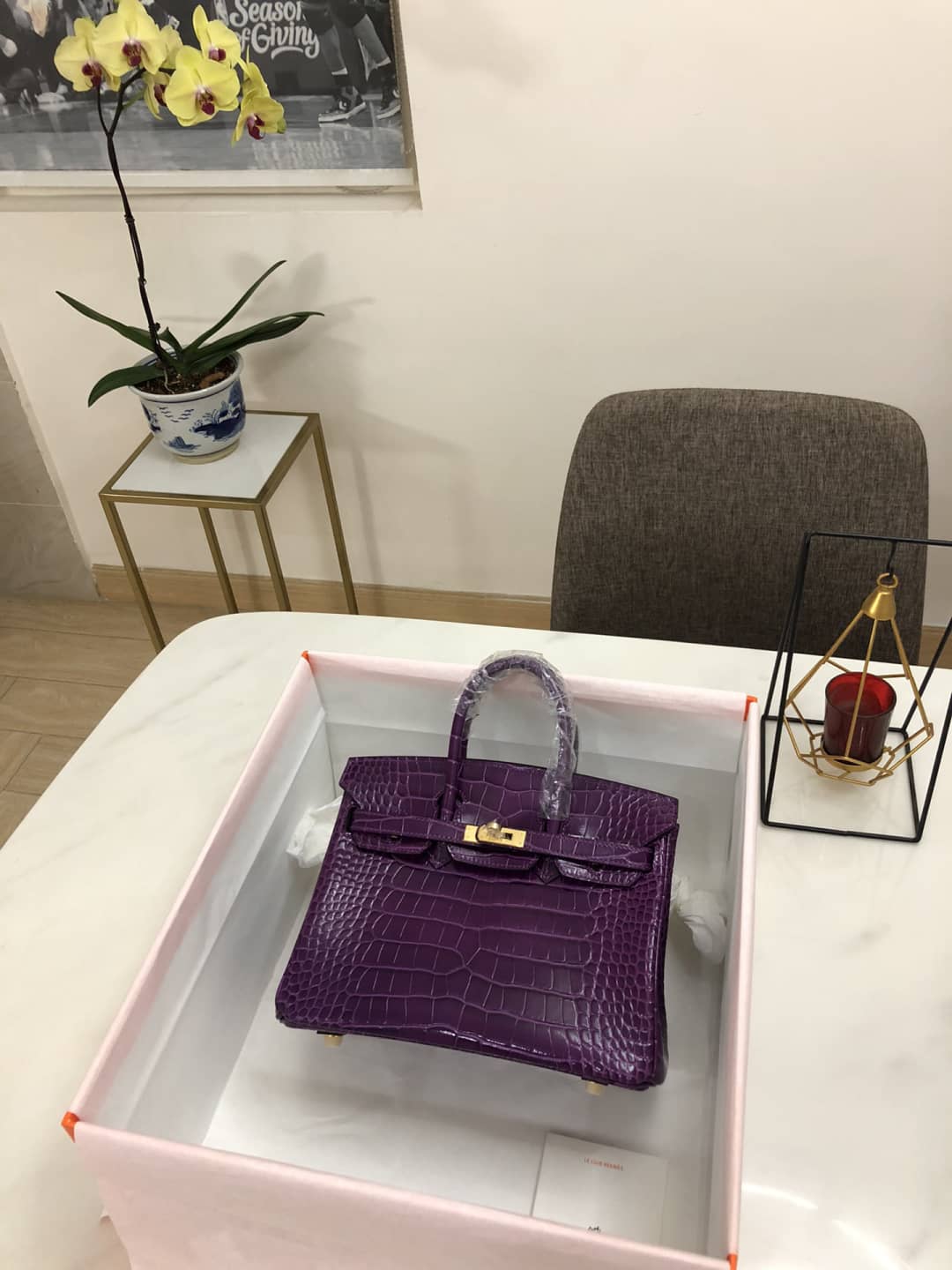 H**me5 Birkin 25CM Crocodile Shiny Replica Bag