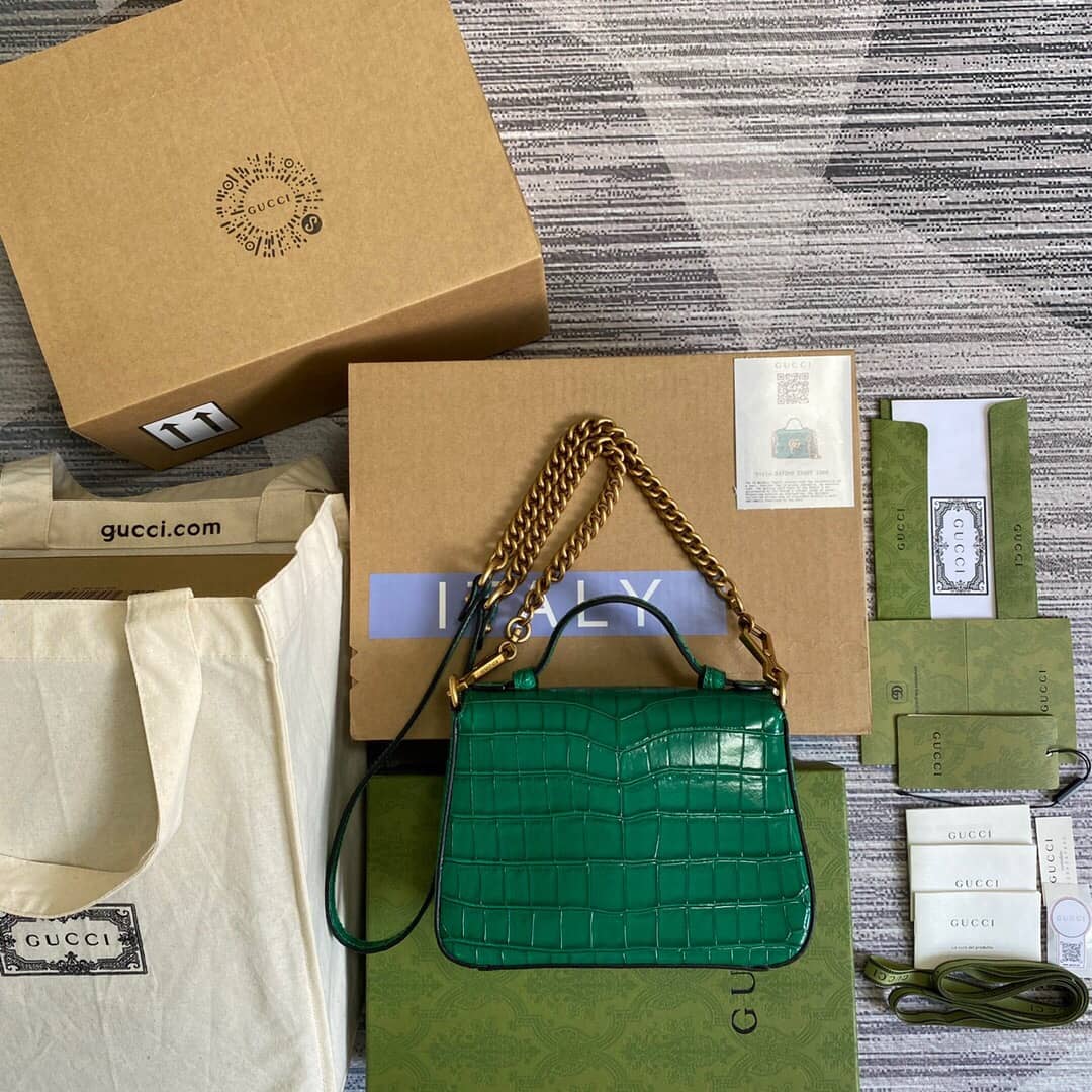 Gvc*1 GG Marmont Mini Leather Top Handle Bag Replica Green 547260