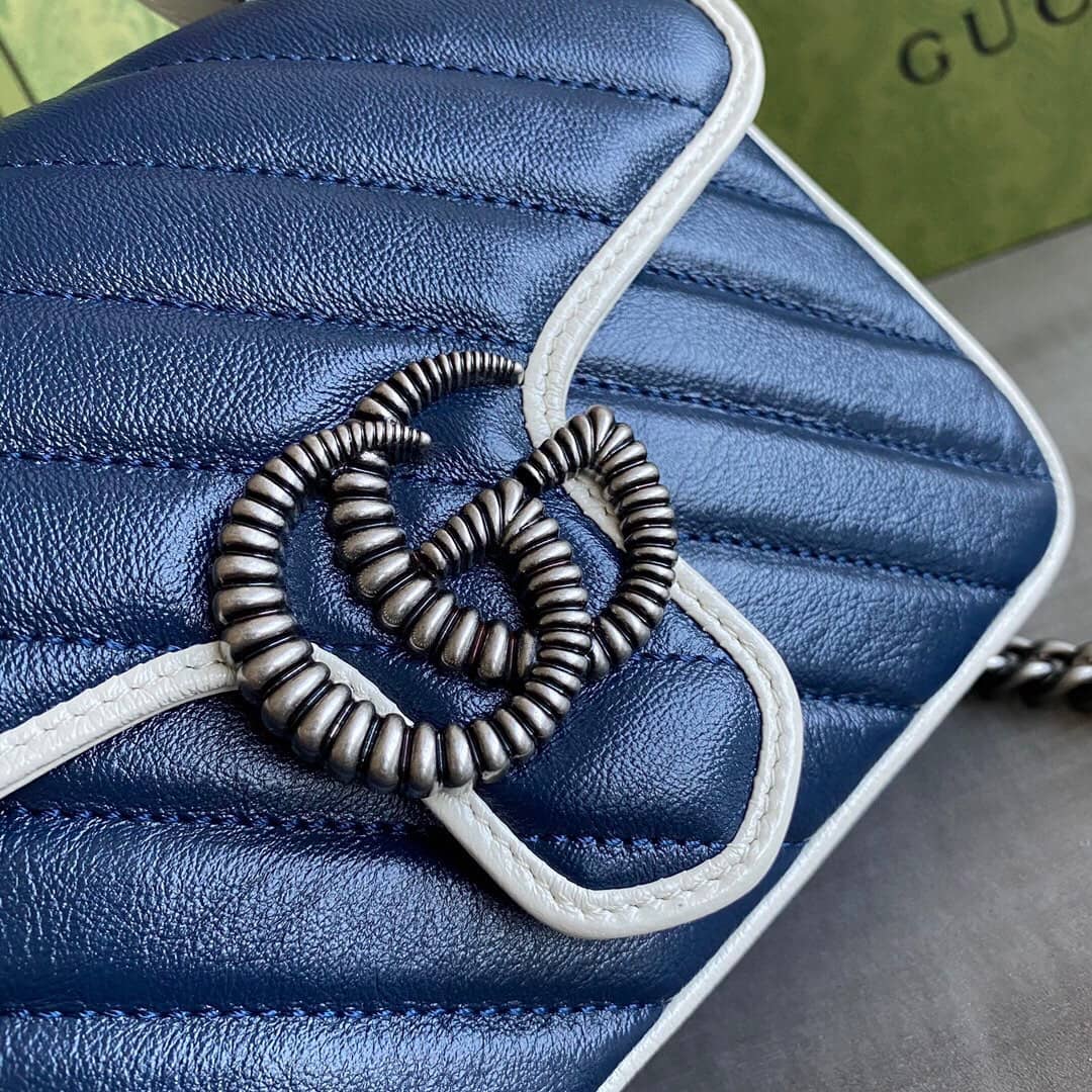 Gvc*1 GG Marmont Mini Top Handle Bag Replica Blue 583571