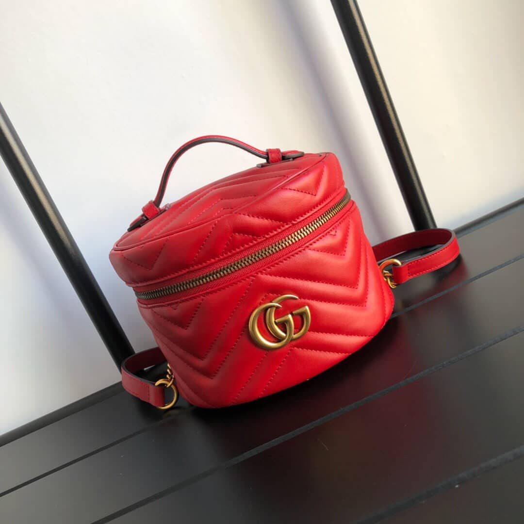Gvc*1 GG Marmont Matelesse Mini Round Replica Backpack Red 598594