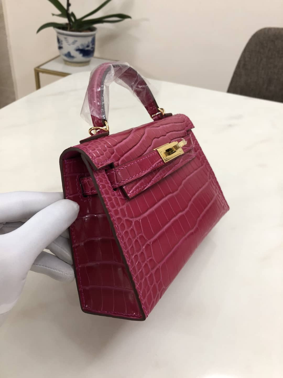 H**me5 Kelly Dupe Mini 19CM Crocodile Shiny Replica Bag