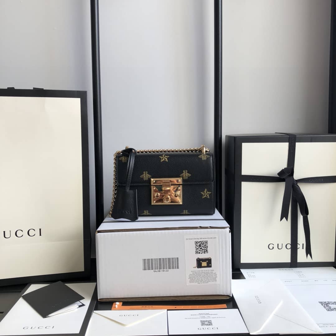 Gvc*1 Padlock Bee Star Small Shoulder Bag Replica Black 432182