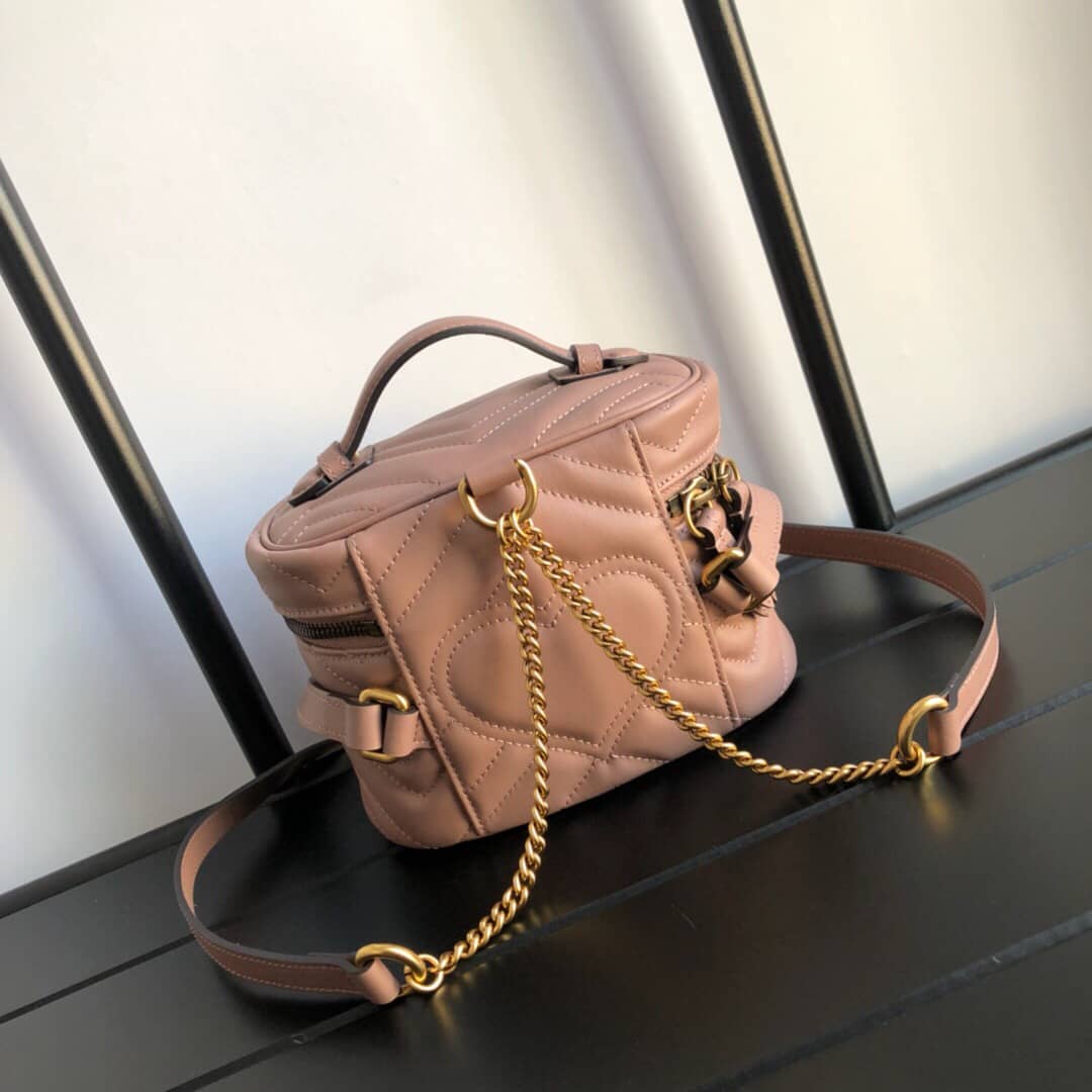 Gvc*1 GG Marmont Matelesse Mini Round Replica Backpack Pink 598594