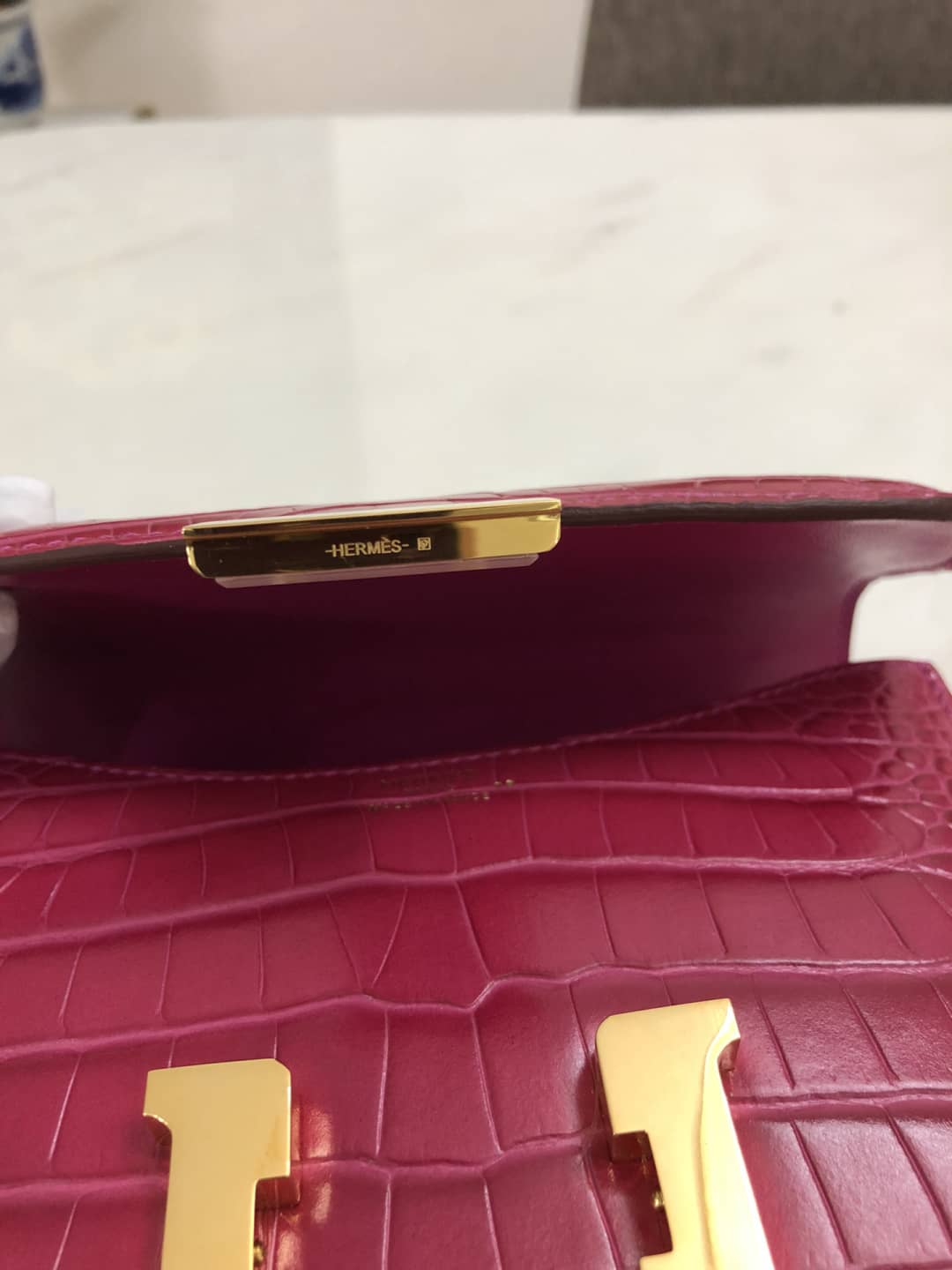 H**me5 Replica Constance 18CM Crocodile Shiny Bag