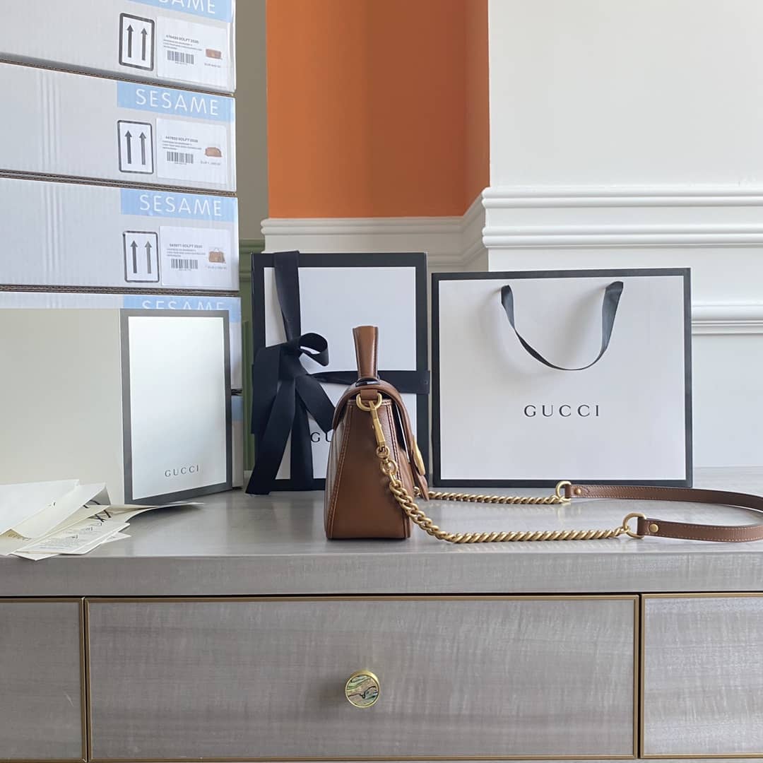 Gvc*1 GG Marmont Mini Top Handle Bag Replica Brown 583571