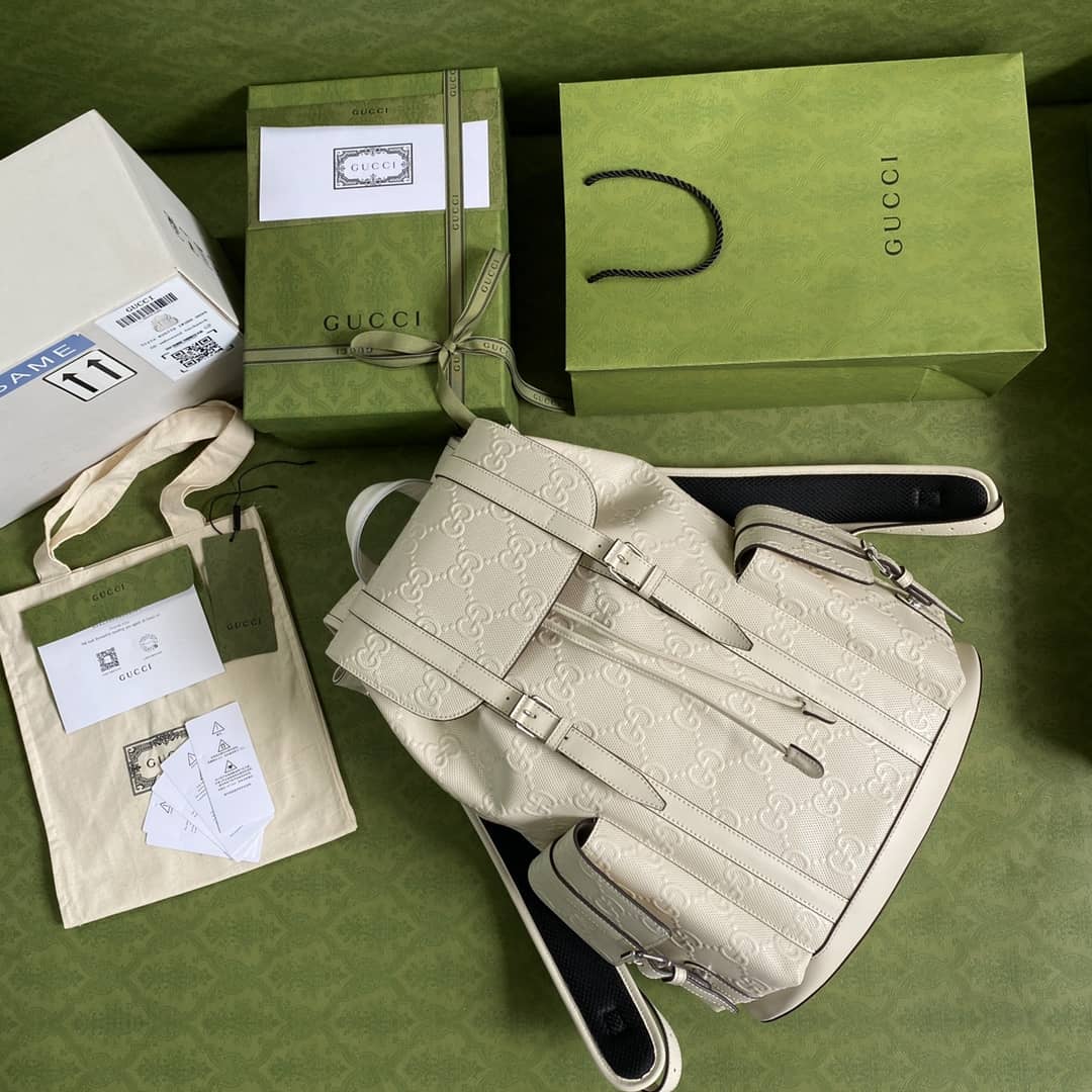 Gvc*1 GG Embossed Backpack Replica White 625770