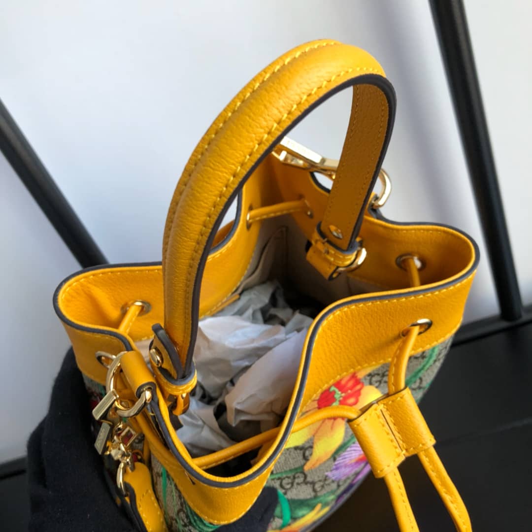 Gvc*1 Ophidia GG Flora Pattern Small Bucket Bag Replica Yellow 550621