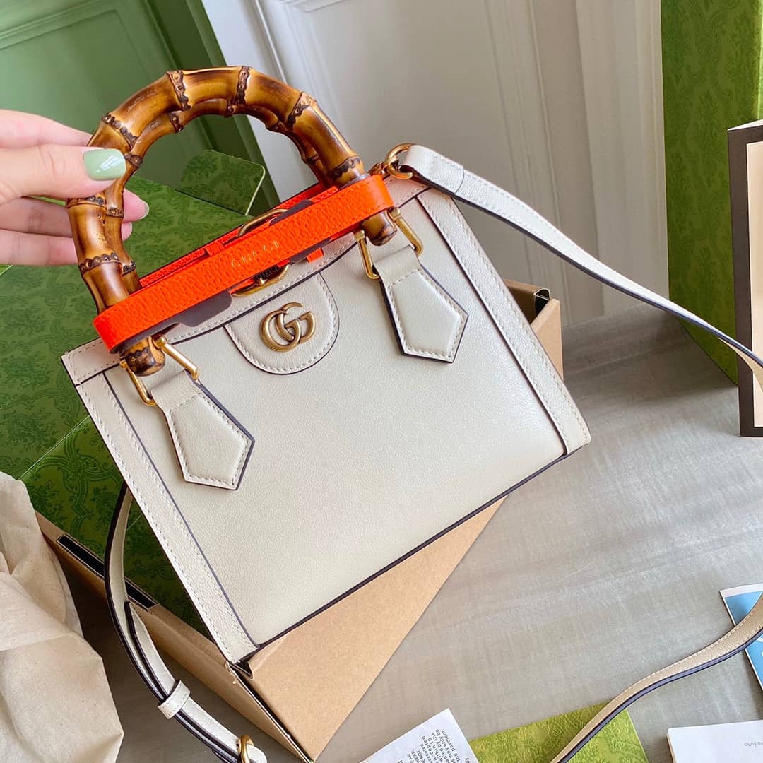 Gvc*1 Diana Mini Bamboo Tote Bag Replica White 655661